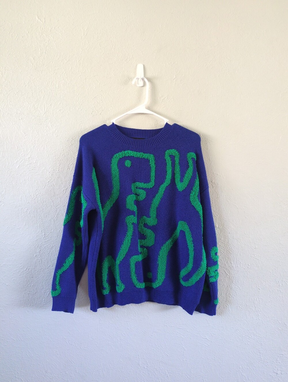 Dinosaur Blue Knit Sweater with Green Design
